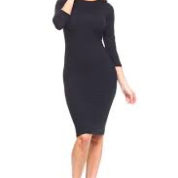 Yelete Dresses & Skirts - YELETE New Large Stretchy Curve Neck 3/4 Sleeve Bodycon Knee Dress NAVY
